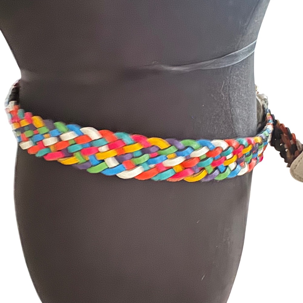 Argentina Capezio Braided Belt Colorful Woven Leather Belt‎ Gold tone Buckle ML - Picture 10 of 12